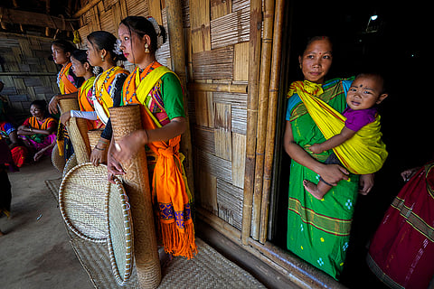 Tiwa tribals during Wanchuwa festival in a village in Karbi Anglong